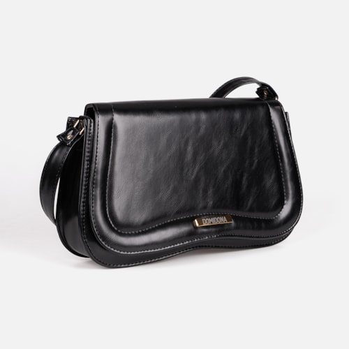 Bolsa Tiracolo Feminina Preta Domidona Média Retrô Chic Alça Ajustável