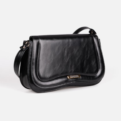 Segunda imagem do produto Bolsa Tiracolo Feminina Preta Domidona Média Retrô Chic Alça Ajustável