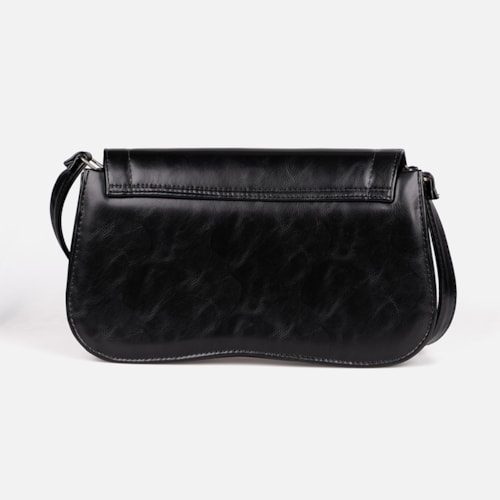 Bolsa Tiracolo Feminina Preta Domidona Média Retrô Chic Alça Ajustável