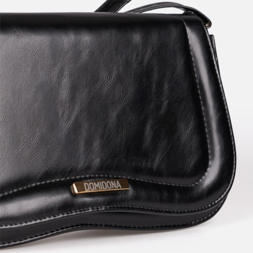 Bolsa Tiracolo Feminina Preta Domidona Média Retrô Chic Alça Ajustável