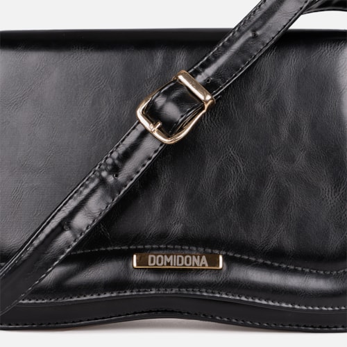 Bolsa Tiracolo Feminina Preta Domidona Média Retrô Chic Alça Ajustável