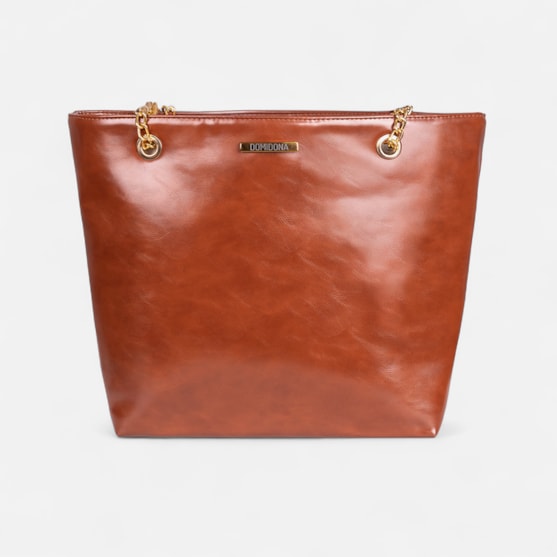 Bolsa Tote Bag Feminina Caramelo Domidona Grande Alça Dupla Detalhes Dourados
