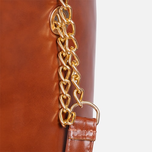 Bolsa Tote Bag Feminina Caramelo Domidona Grande Alça Dupla Detalhes Dourados