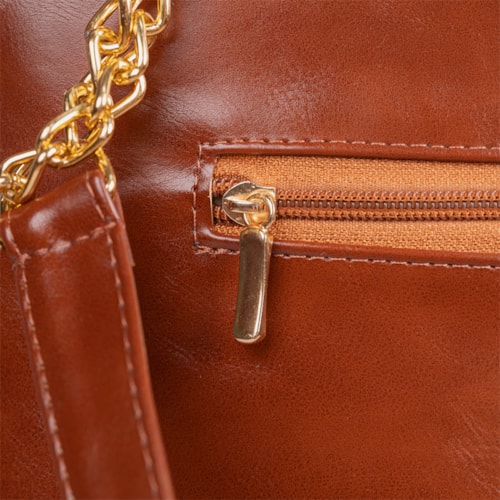 Bolsa Tote Bag Feminina Caramelo Domidona Grande Alça Dupla Detalhes Dourados