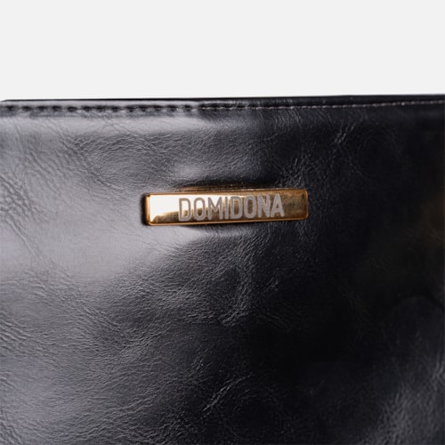 Bolsa Tote Bag Feminina Preta Domidona Grande Alça Dupla Detalhes Dourados