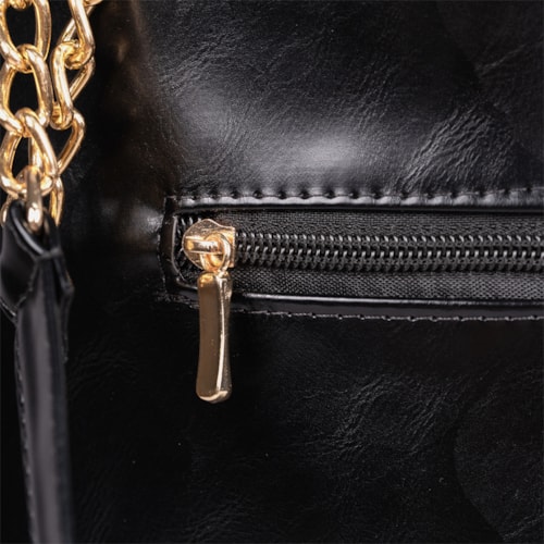 Bolsa Tote Bag Feminina Preta Domidona Grande Alça Dupla Detalhes Dourados