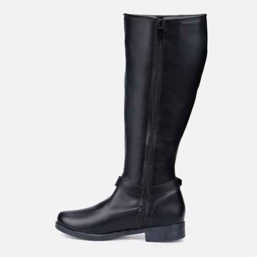 Bota Biker Feminina Preta Cano Alto Tratorada Com Fivelas Tendência