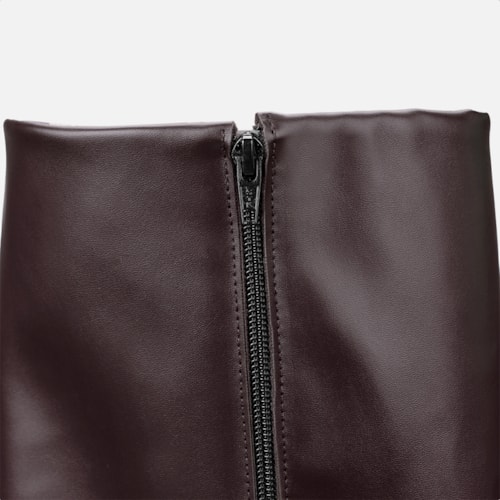 Bota Capa Marrom Feminina Cano Alto Salto Alto Bloco Bico Fino