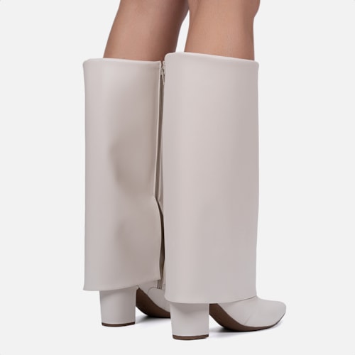 Bota Capa Off White Feminina Cano Alto Salto Alto Bloco Bico Fino