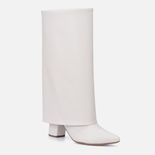 Bota Capa Off White Feminina Cano Alto Salto Alto Bloco Bico Fino