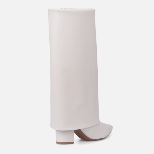 Bota Capa Off White Feminina Cano Alto Salto Alto Bloco Bico Fino