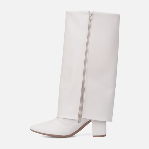 Bota Capa Off White Feminina Cano Alto Salto Alto Bloco Bico Fino