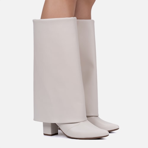 Bota Capa Off White Feminina Cano Alto Salto Alto Bloco Bico Fino