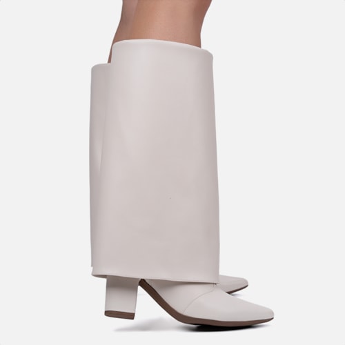 Bota Capa Off White Feminina Cano Alto Salto Alto Bloco Bico Fino