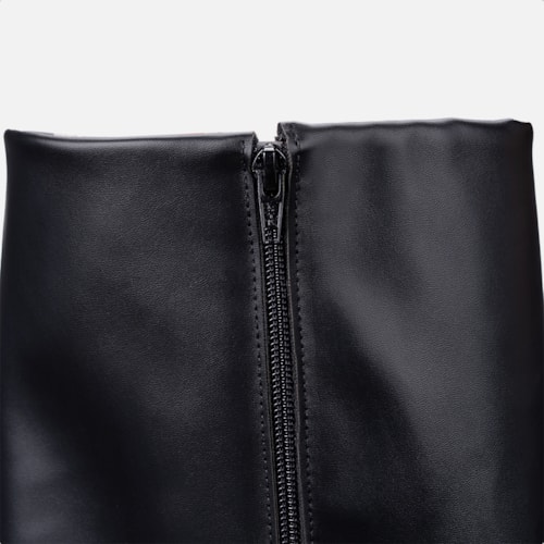 Bota Capa Preta Feminina Cano Alto Salto Alto Bloco Bico Fino