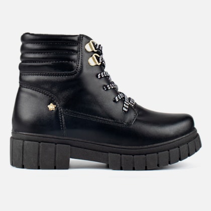 Bota Coturno Feminina Infantil Tratorado Menina Fashion Preto