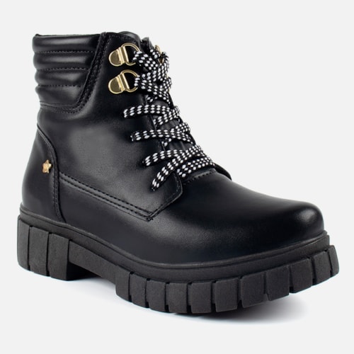 Bota Coturno Feminina Infantil Tratorado Menina Fashion Preto