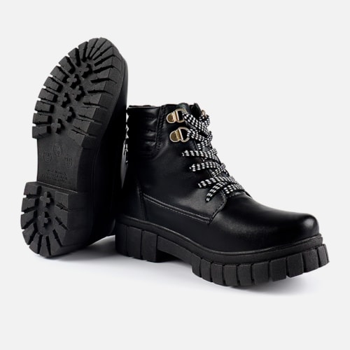Bota Coturno Feminina Infantil Tratorado Menina Fashion Preto