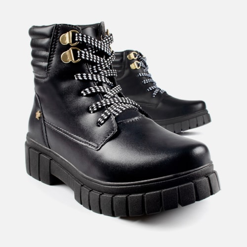Bota Coturno Feminina Infantil Tratorado Menina Fashion Preto