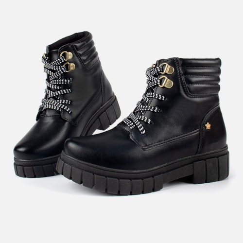 Bota Coturno Feminina Infantil Tratorado Menina Fashion Preto