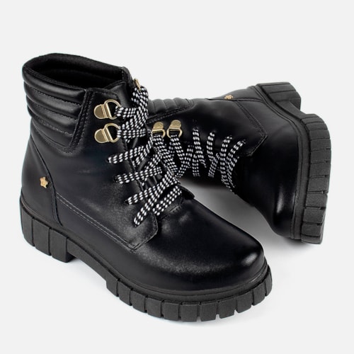 Bota Coturno Feminina Infantil Tratorado Menina Fashion Preto