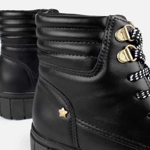 Bota Coturno Feminina Infantil Tratorado Menina Fashion Preto