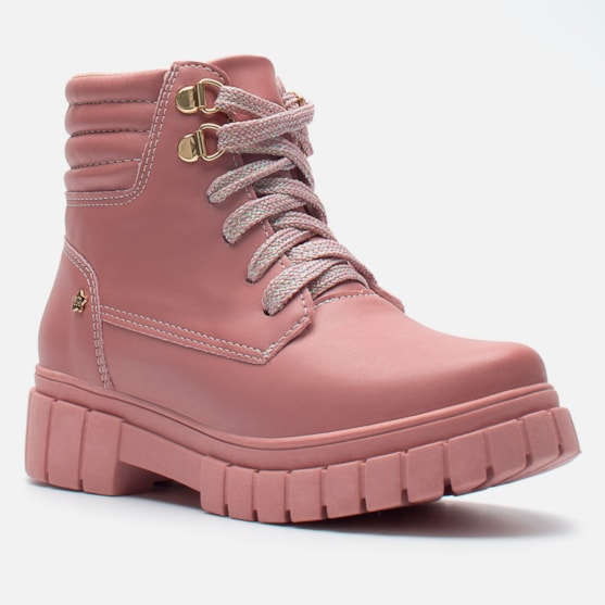 Segunda imagem do produto Bota Coturno Feminina Infantil Tratorado Menina Fashion Rosa