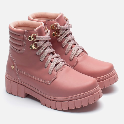 Bota Coturno Feminina Infantil Tratorado Menina Fashion Rosa