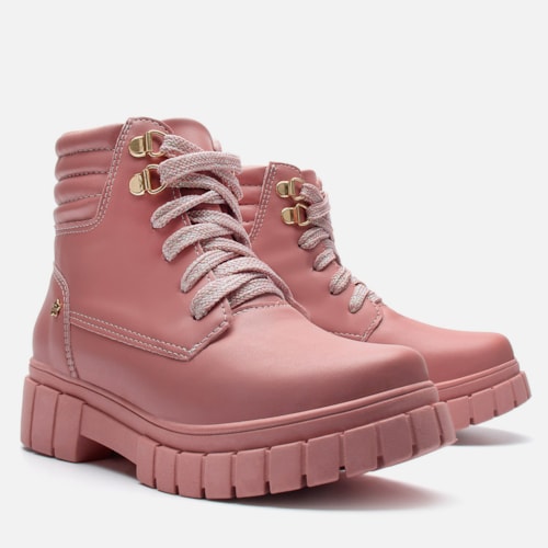 Bota Coturno Feminina Infantil Tratorado Menina Fashion Rosa