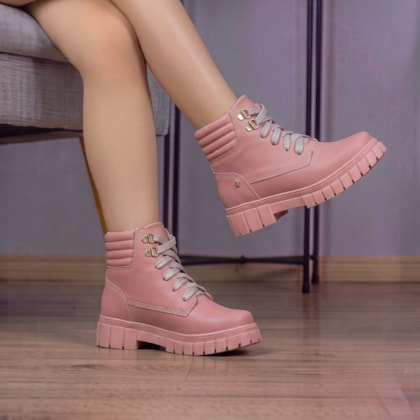 Segunda imagem do produto Bota Coturno Feminina Infantil Tratorado Menina Fashion Rosa