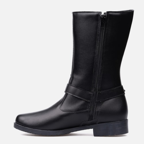 Bota Feminina Biker Cano Médio Tratorada Com Fivelas Tendência Preta