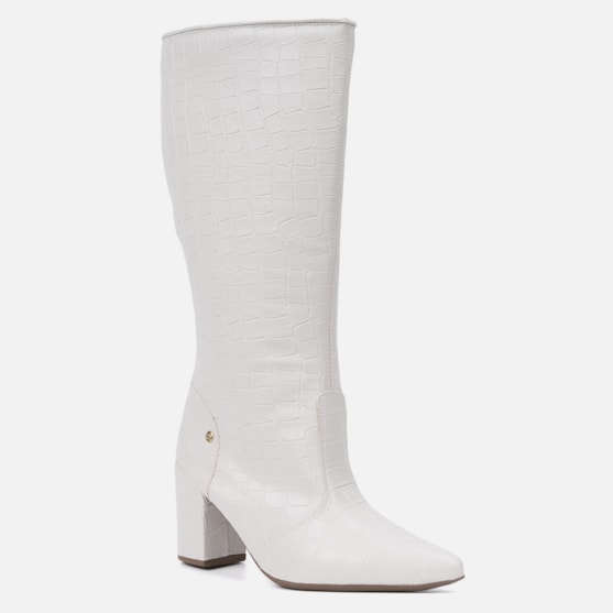 Segunda imagem do produto Bota Feminina Cano Alto Longo Animal Print Salto Alto Grosso Off White