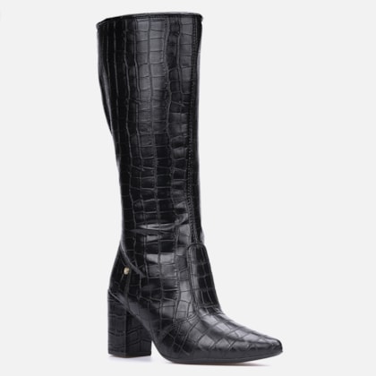 Segunda imagem do produto Bota Feminina Cano Alto Longo Animal Print Salto Alto Grosso Preta