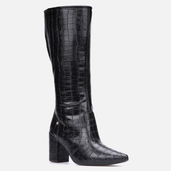 Segunda imagem do produto Bota Feminina Cano Alto Longo Animal Print Salto Alto Grosso Preta