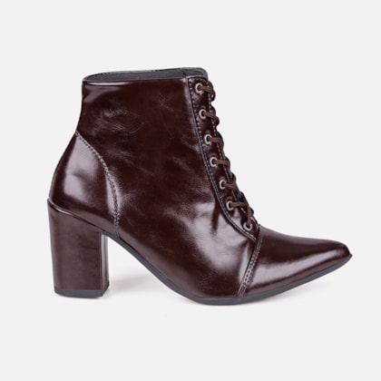 Bota Feminina Cano Curto Bico Fino Salto Grosso Confortável Marrom