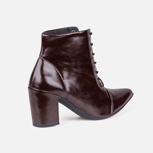 Bota Feminina Cano Curto Bico Fino Salto Grosso Confortável Marrom