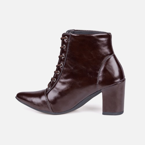 Bota Feminina Cano Curto Bico Fino Salto Grosso Confortável Marrom