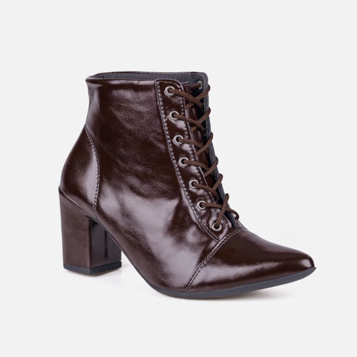 Bota Feminina Cano Curto Bico Fino Salto Grosso Confortável Marrom