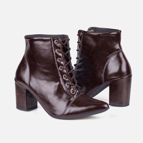 Bota Feminina Cano Curto Bico Fino Salto Grosso Confortável Marrom