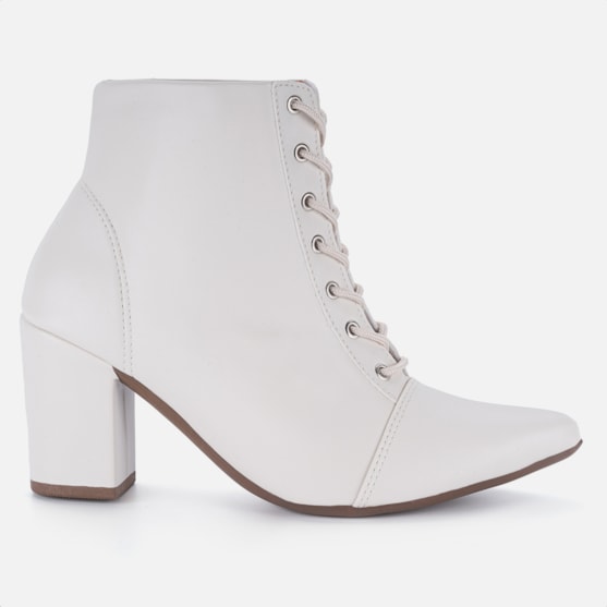 Bota Feminina Cano Curto Bico Fino Salto Grosso Confortável Off White