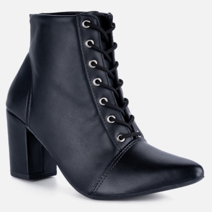 Segunda imagem do produto Bota Feminina Cano Curto Bico Fino Salto Grosso Confortável Preta
