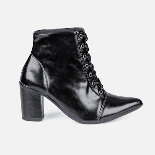 Bota Feminina Cano Curto Bico Fino Salto Grosso Confortável Preta