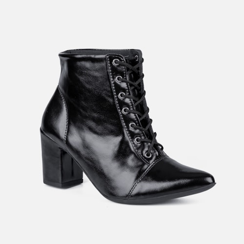 Bota Feminina Cano Curto Bico Fino Salto Grosso Confortável Preta