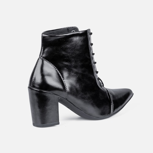 Bota Feminina Cano Curto Bico Fino Salto Grosso Confortável Preta