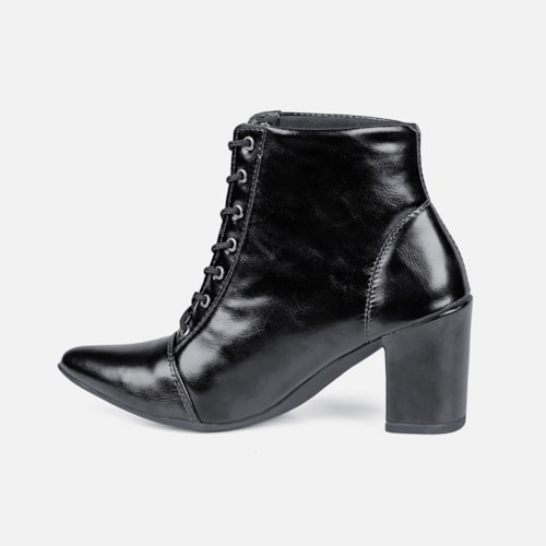 Bota Feminina Cano Curto Bico Fino Salto Grosso Confortável Preta