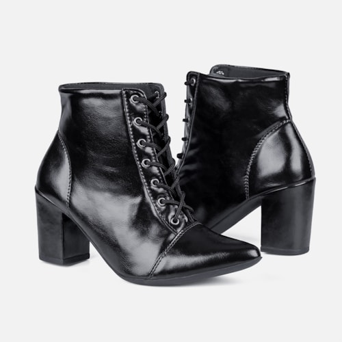 Bota Feminina Cano Curto Bico Fino Salto Grosso Confortável Preta