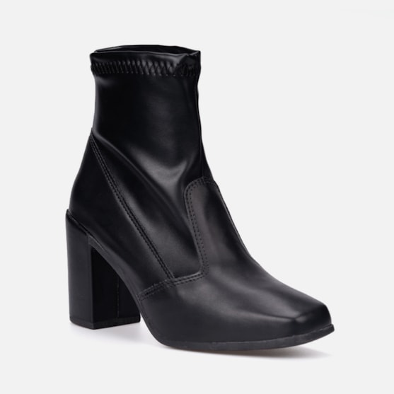Segunda imagem do produto Bota Feminina Cano Curto Salto Grosso Bloco Alto Da Moda Preto