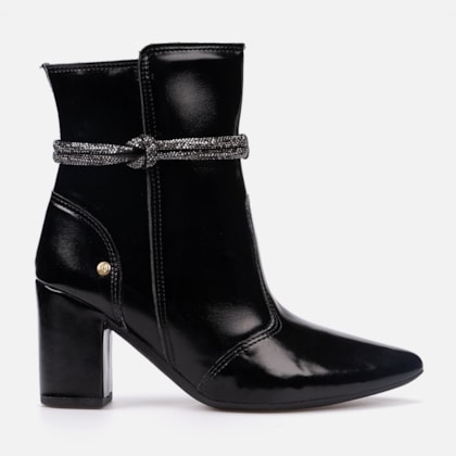 Bota Feminina Cano Médio Bico Fino Tira De Strass Elegante Preto