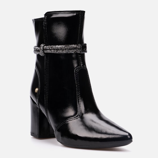 Segunda imagem do produto Bota Feminina Cano Médio Bico Fino Tira De Strass Elegante Preto