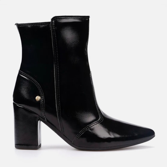 Bota Feminina Cano Médio Salto Alto Grosso Bico Fino Elegante Preta